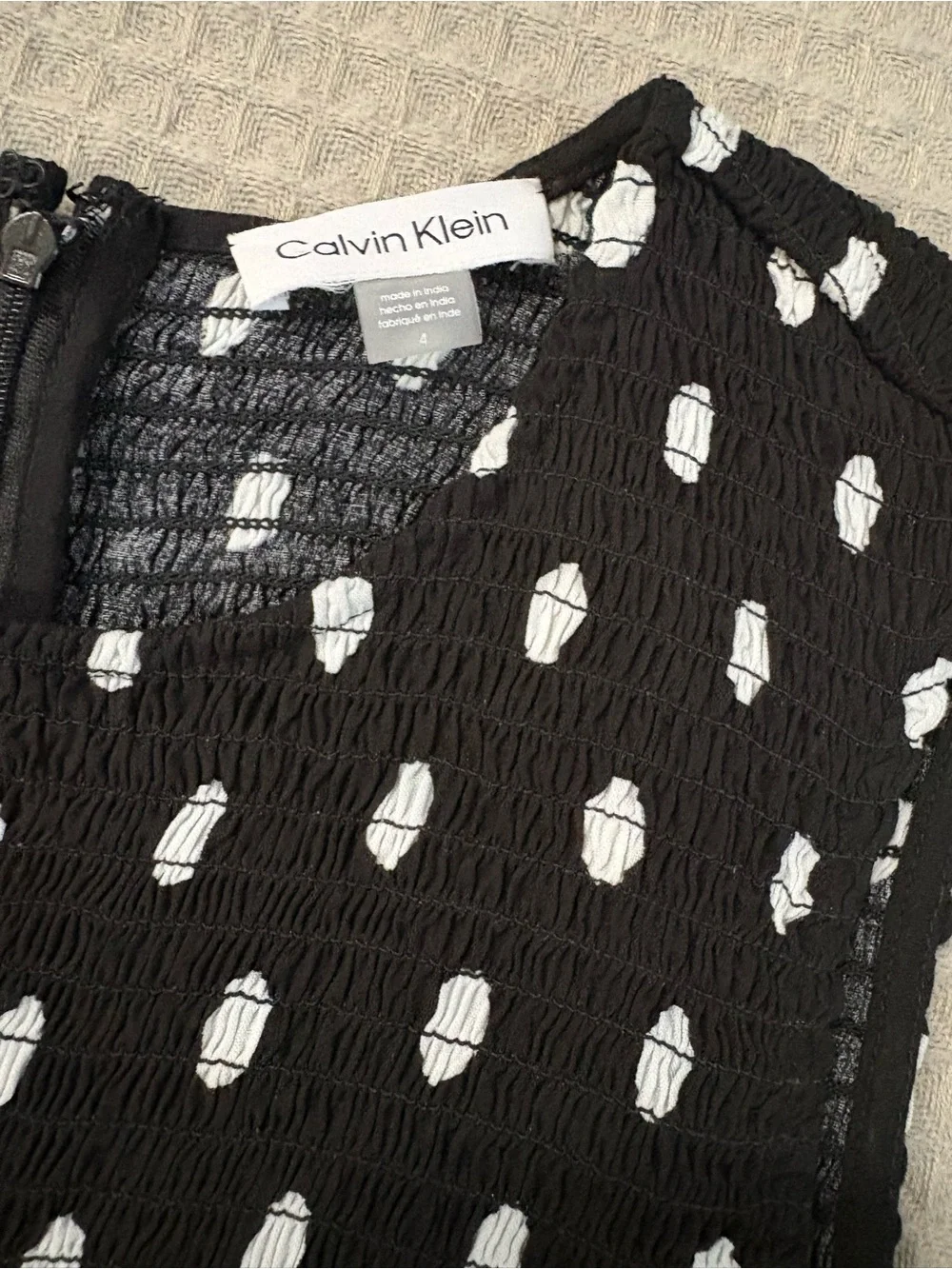 Calvin Klein Black Jumpsuit with White Polka Dots